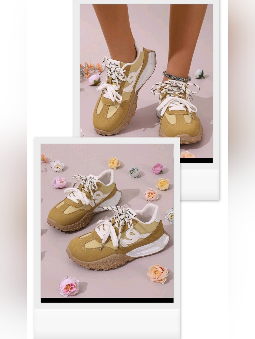 **" CASUAL TAN & WHITE FASHION SNEAKERS**💛🤍💛🤍💲💲💲💲💲 - Picture 2 of 13